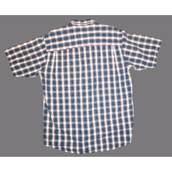 Woolrich Mens Large Blue Plaid Seersucker Cotton Button Down Shirt Short Sleeve - Picture 4 of 5